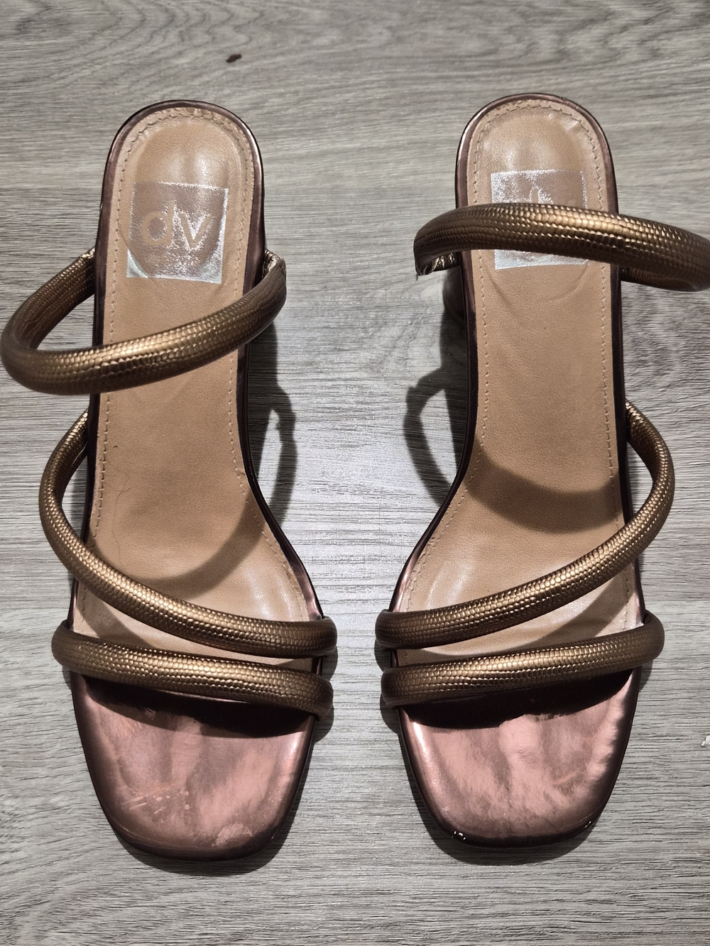 DV by Dolce Vita Metallic Bronze Triple-Strap Slide Heels